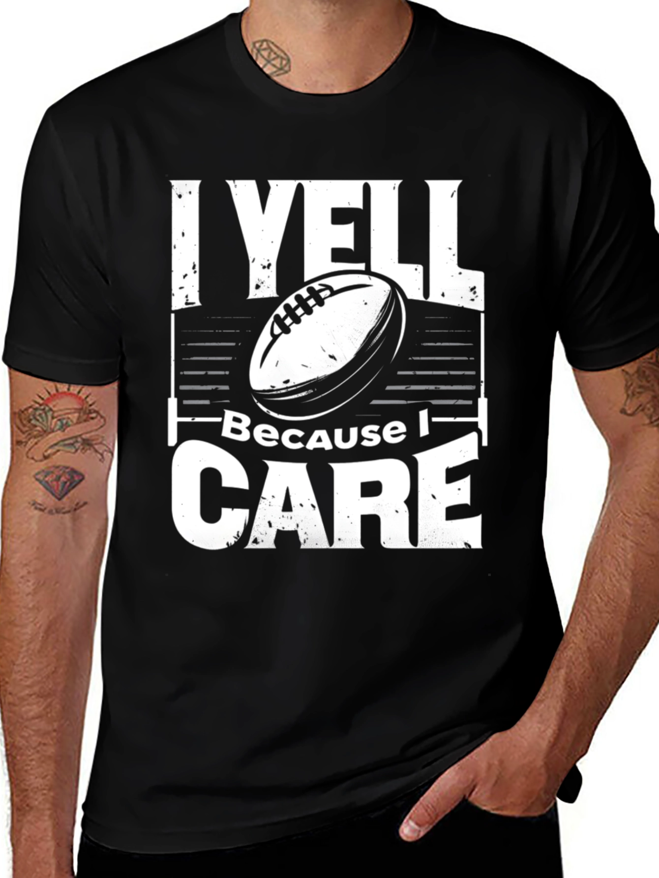I Yell Because I Care Black T-Shirt
