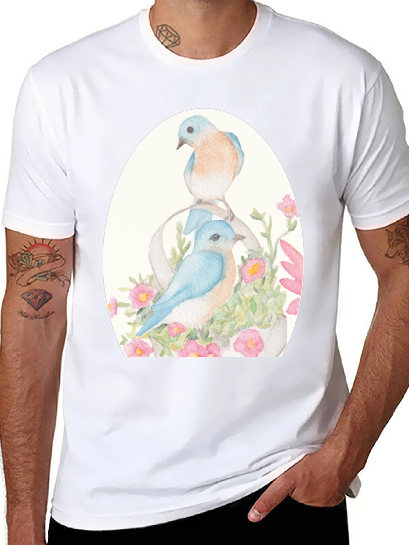 Bluebird Floral Graphic Tee - Nature Lovers Shirt