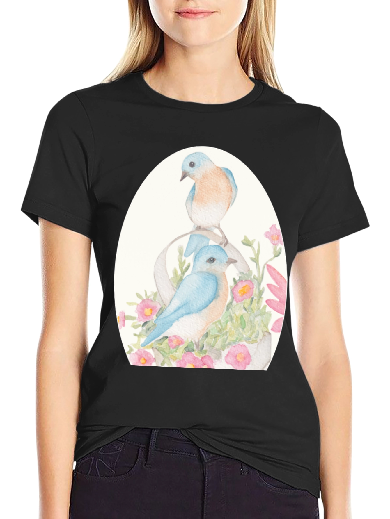 Bluebird Floral Graphic Tee - Nature Lovers Shirt
