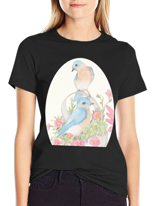 Bluebird Floral Graphic Tee - Nature Lovers Shirt