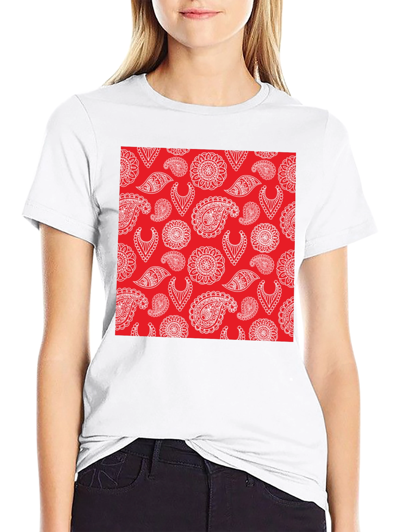 Paisley Pattern Tee - Red and White Design