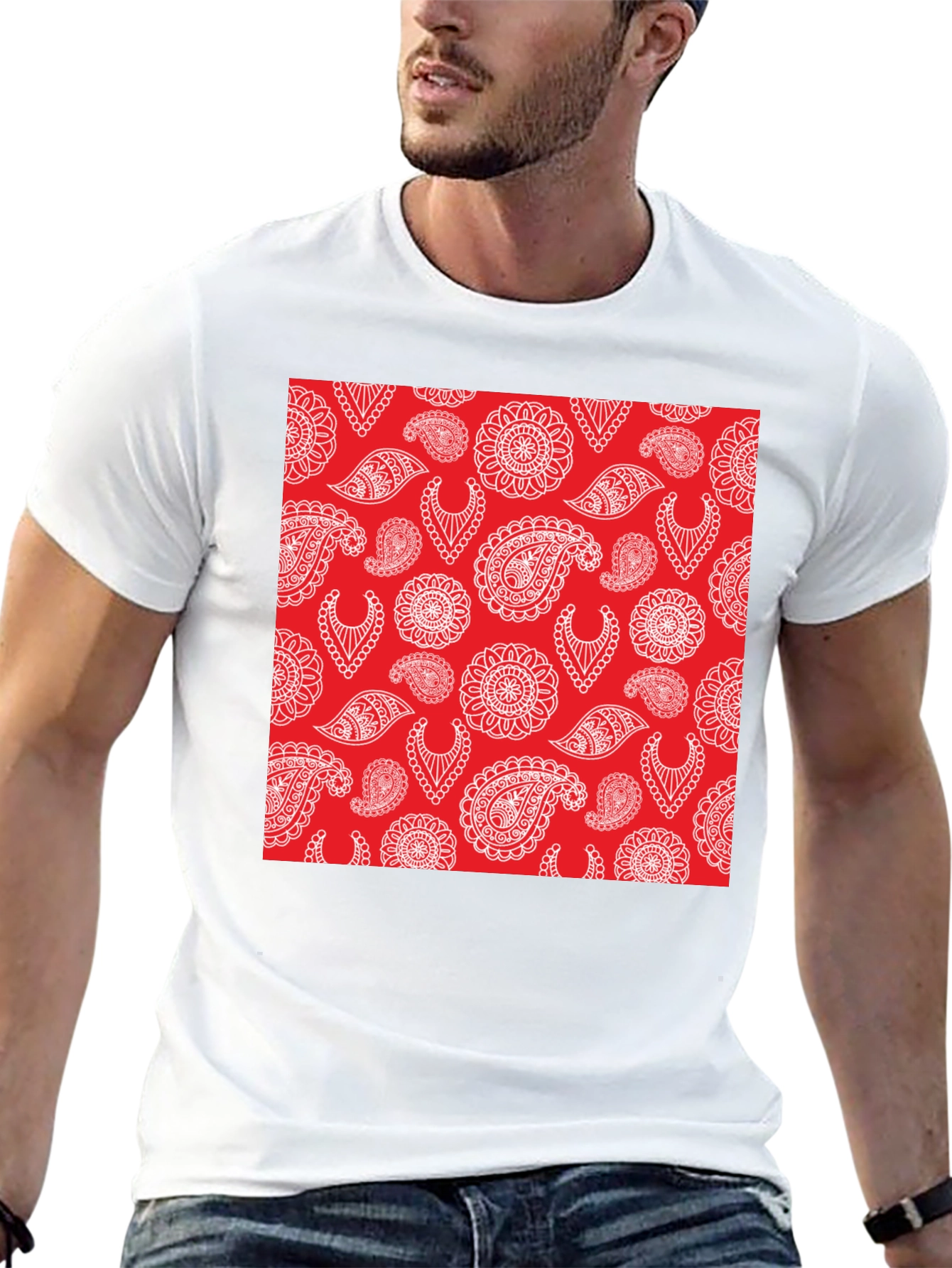 Paisley Pattern Tee - Red and White Design