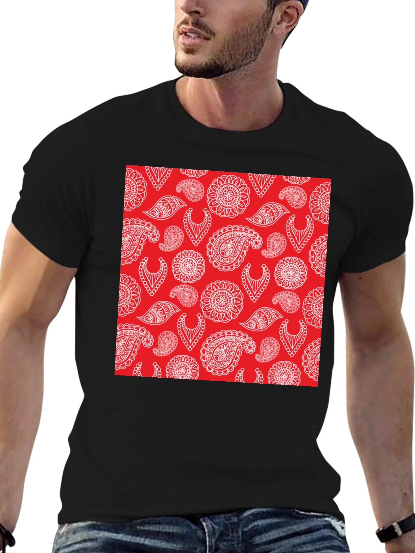 Paisley Pattern Tee - Red and White Design