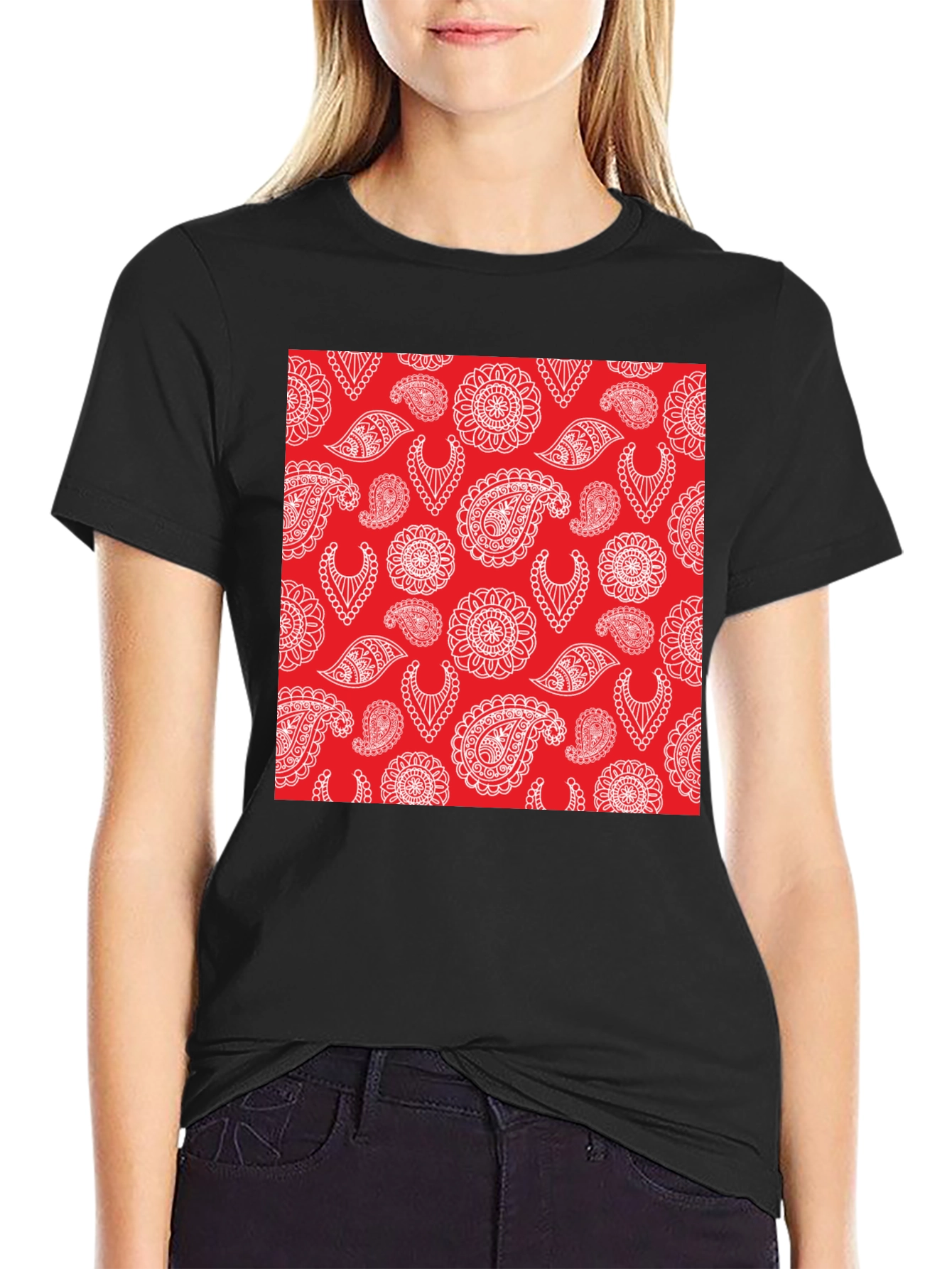 Paisley Pattern Tee - Red and White Design
