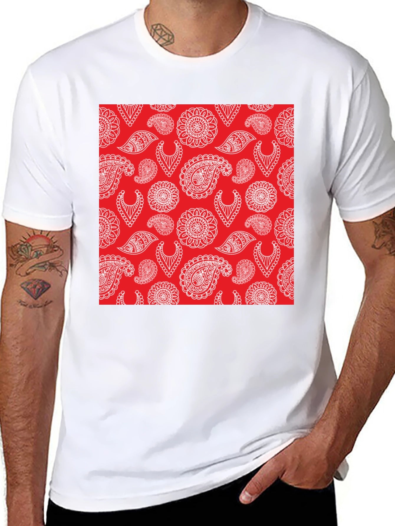 Paisley Pattern Tee - Red and White Design