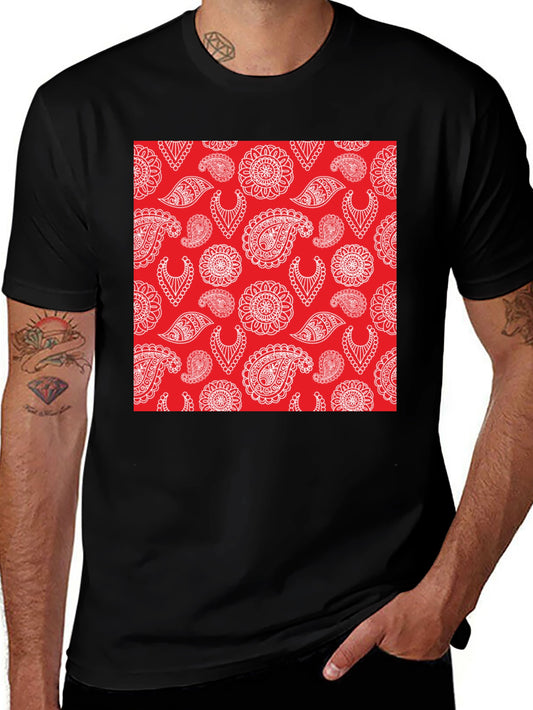 Paisley Pattern Tee - Red and White Design