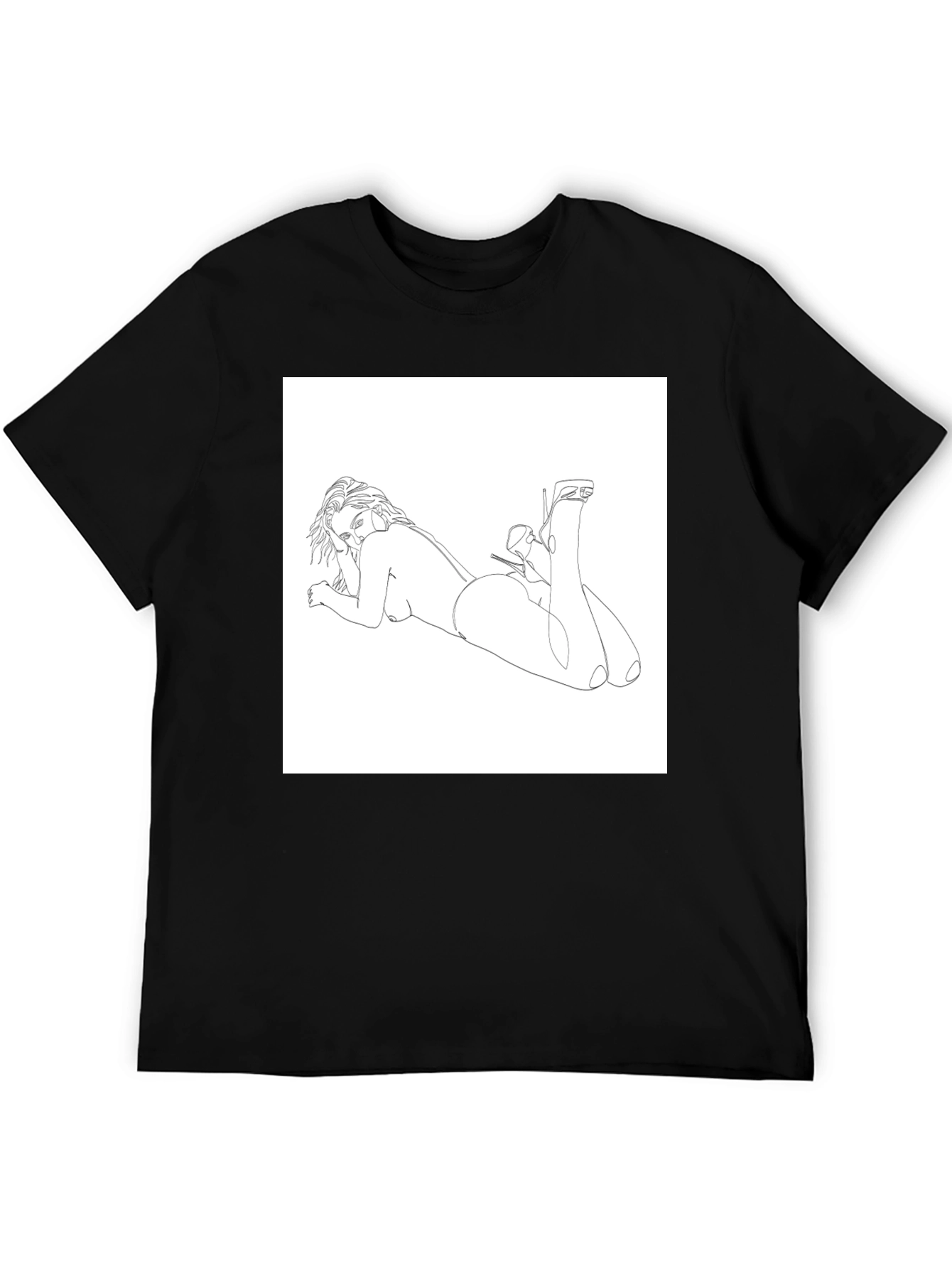 Line Art Woman Graphic Tee - Black Casual Shirt