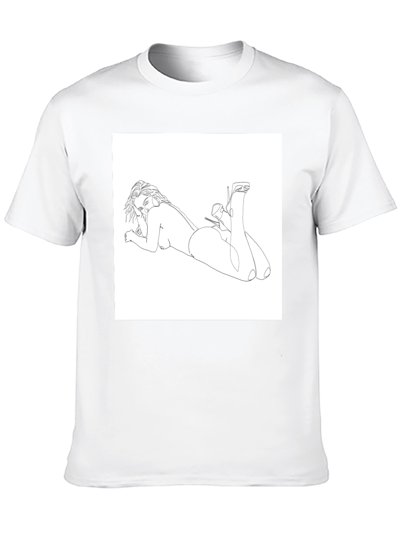 Line Art Woman Graphic Tee - Black Casual Shirt