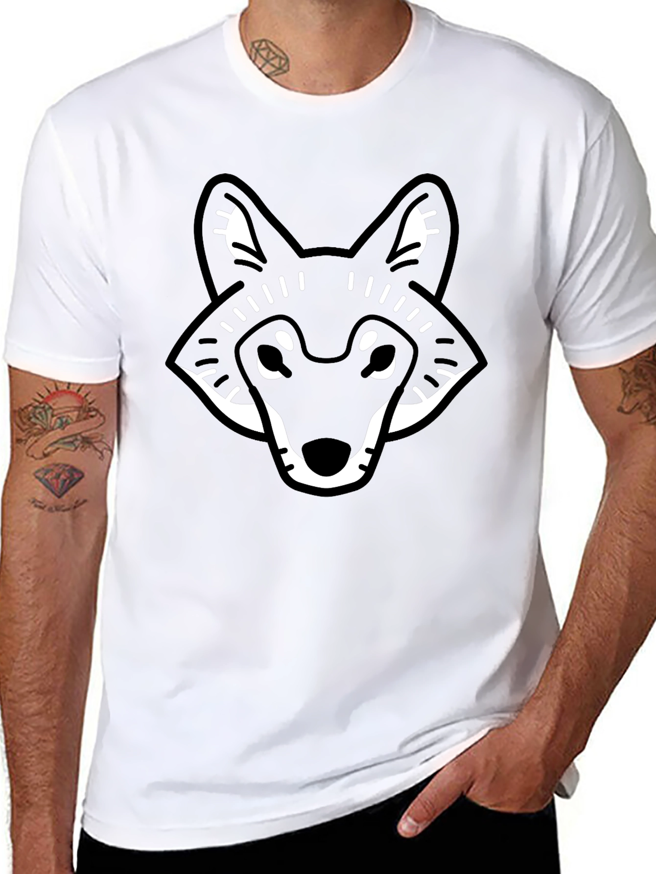 Cool Graphic Wolf Head Black T-Shirt