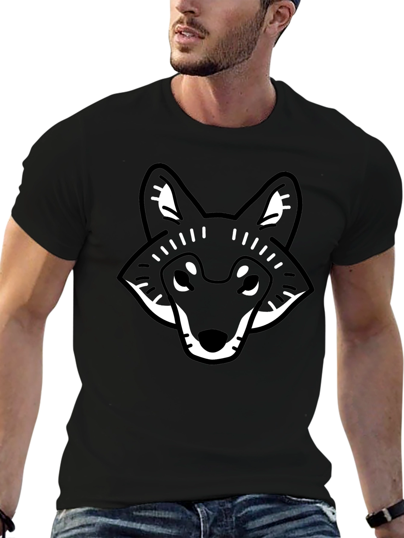 Cool Graphic Wolf Head Black T-Shirt