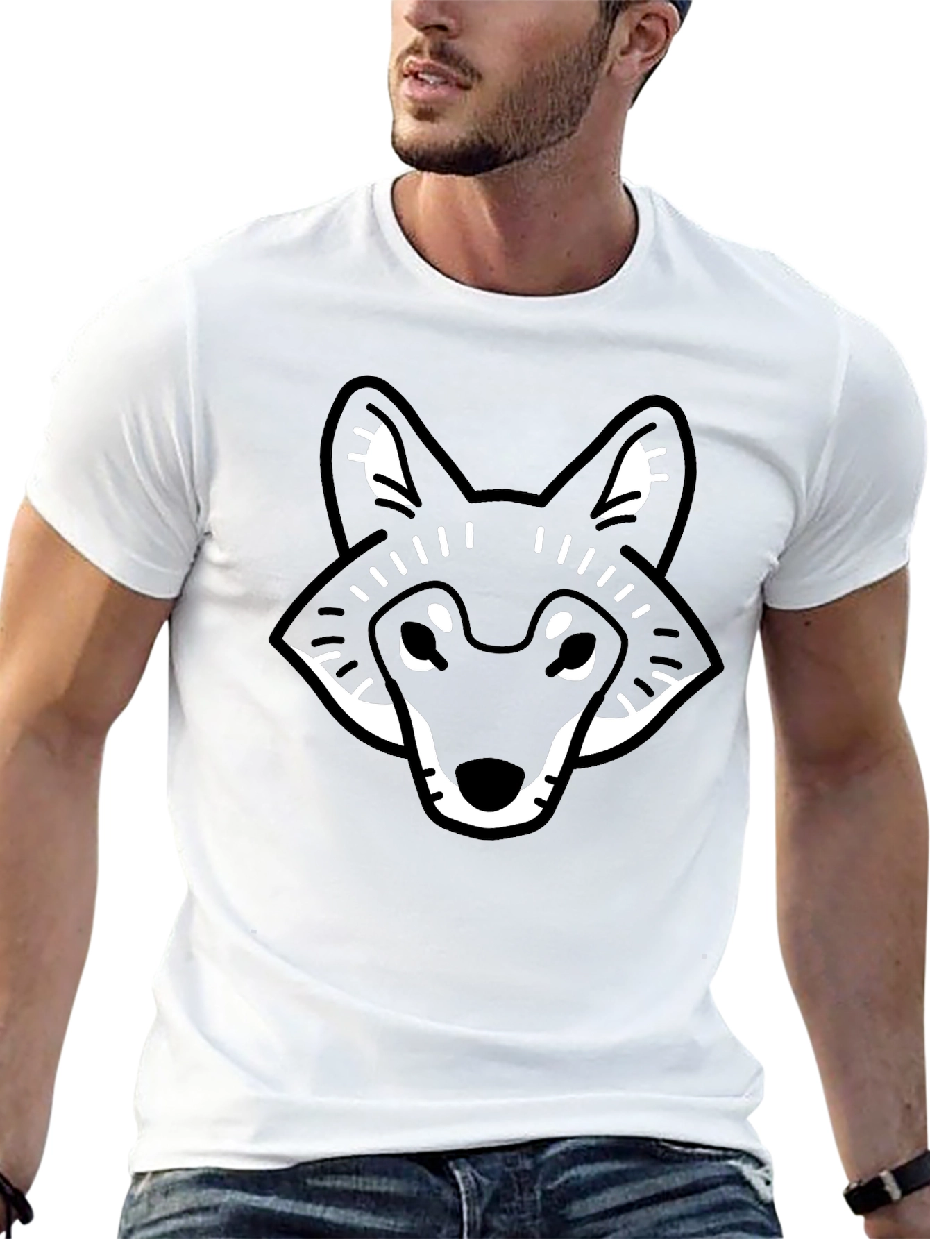 Cool Graphic Wolf Head Black T-Shirt