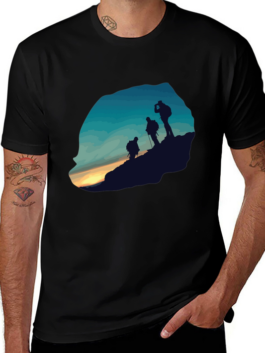 Mens Black Hiking Silhouette Graphic Tee