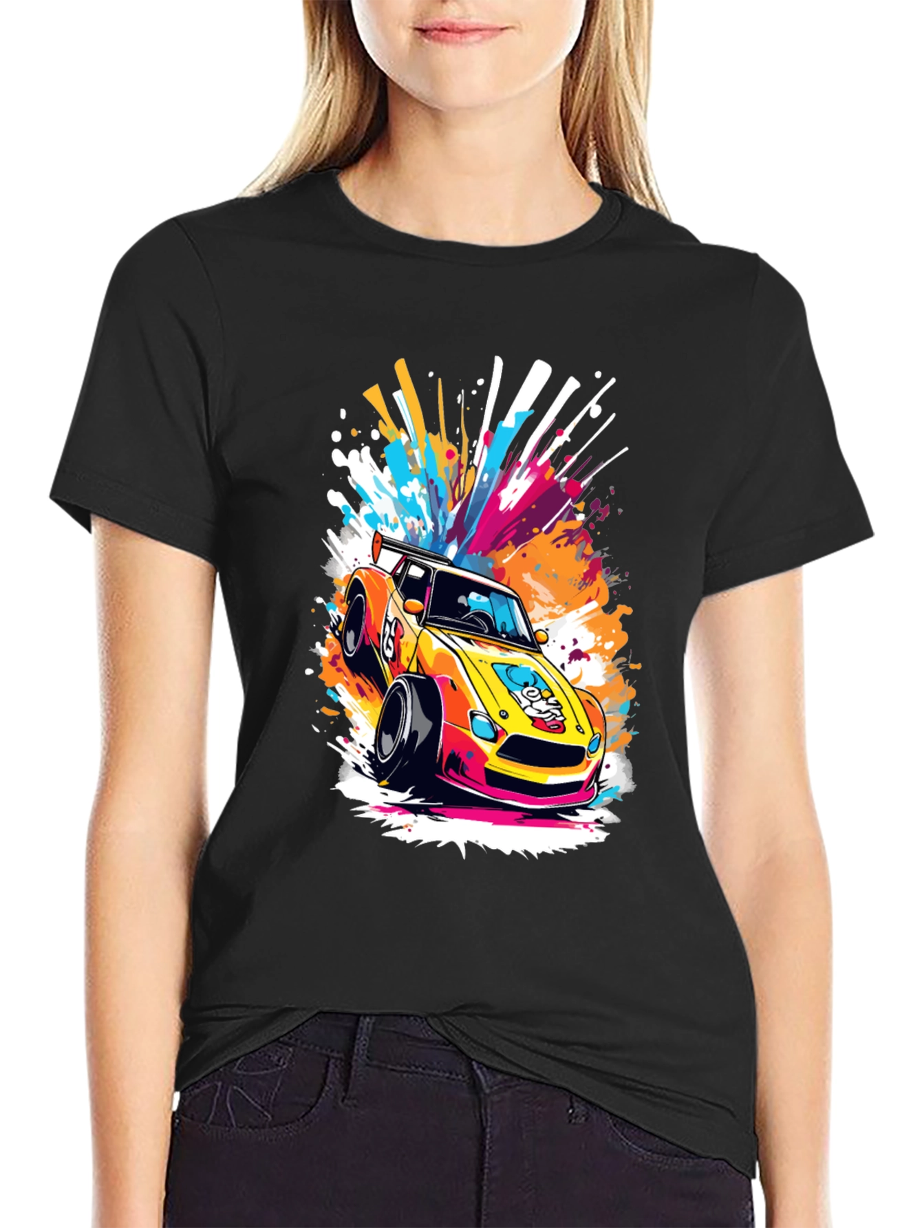 Racing Car Graphic Tee - Stylish Black T-Shirt