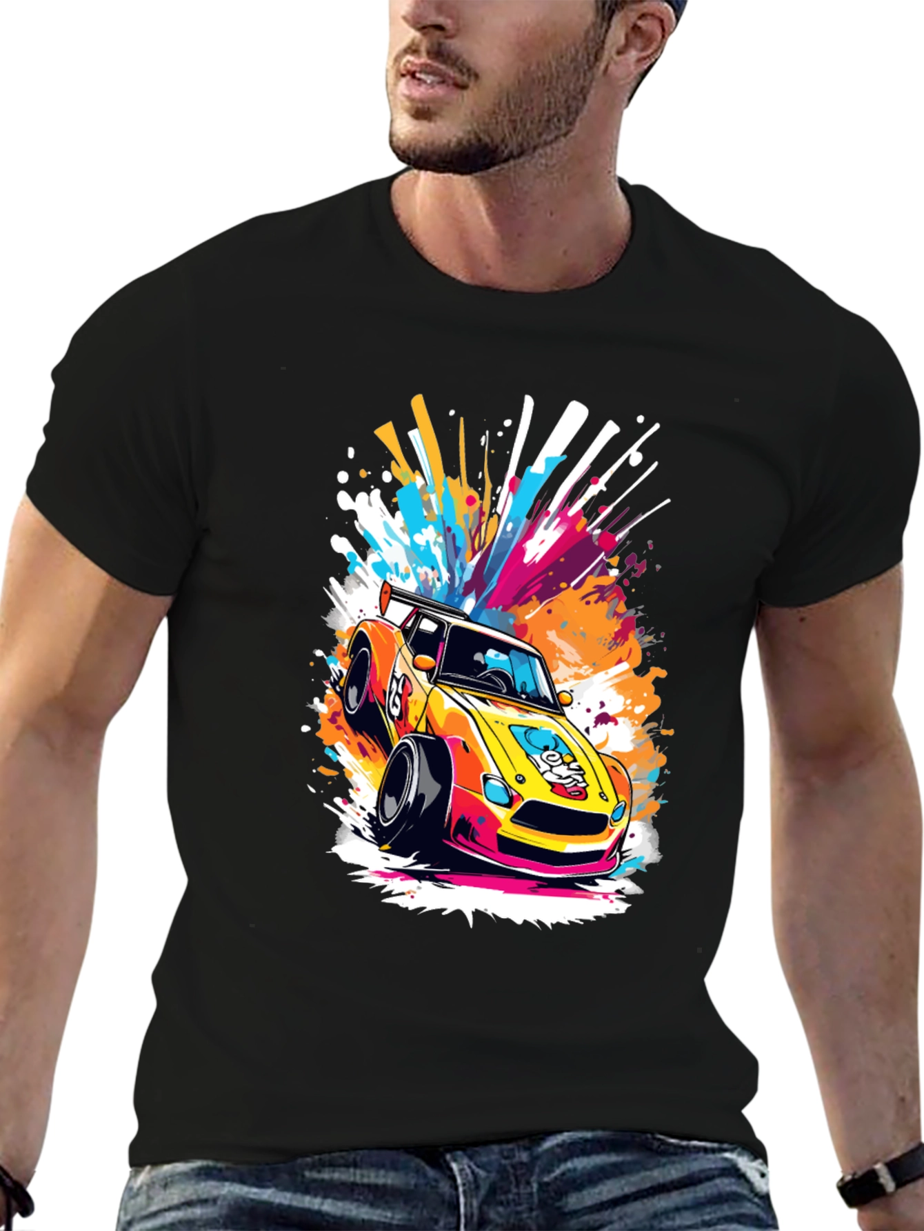 Racing Car Graphic Tee - Stylish Black T-Shirt