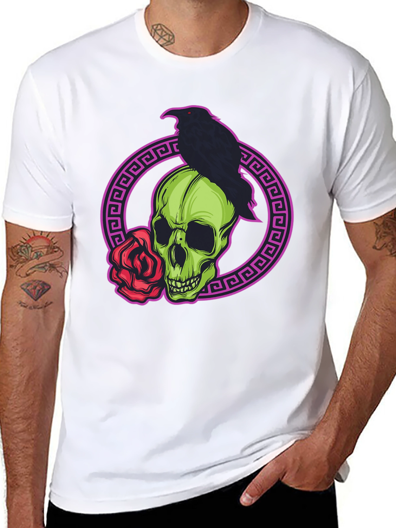 Skull Raven Rose Graphic T-Shirt