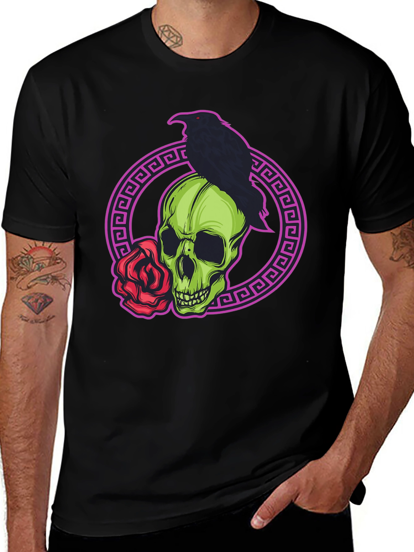 Skull Raven Rose Graphic T-Shirt