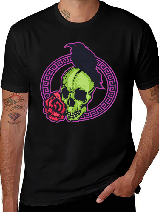 Skull Raven Rose Graphic T-Shirt
