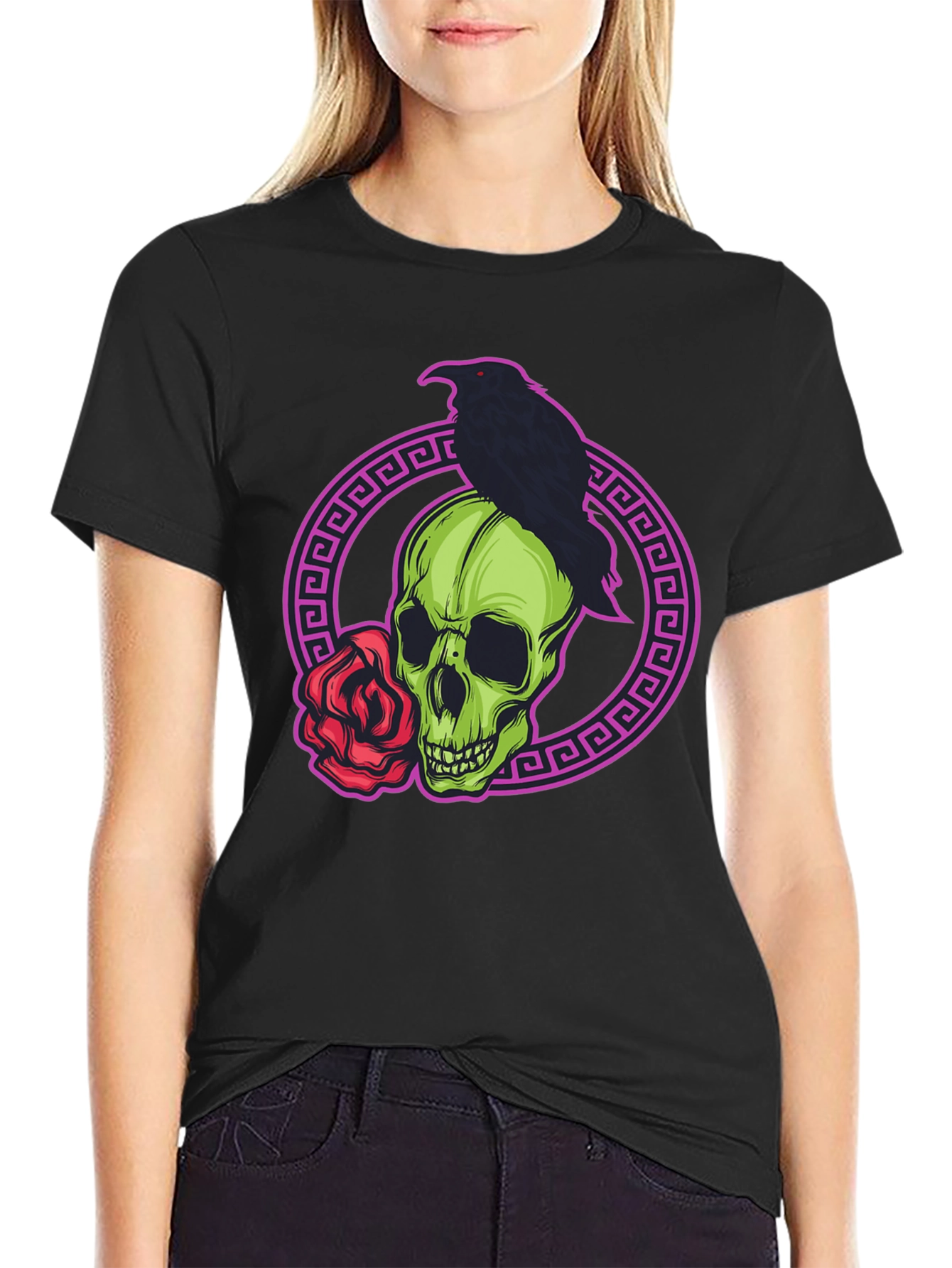 Skull Raven Rose Graphic T-Shirt