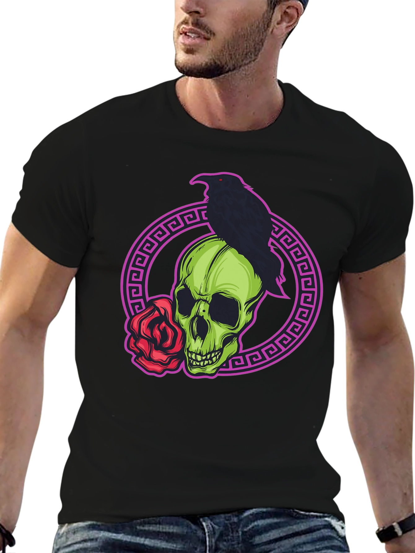 Skull Raven Rose Graphic T-Shirt