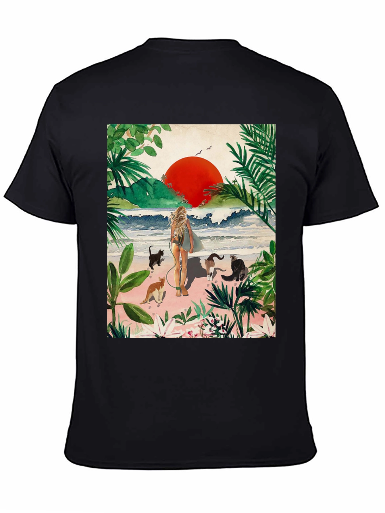 Tropical Cats Beach T-Shirt - Unique Graphic Tee