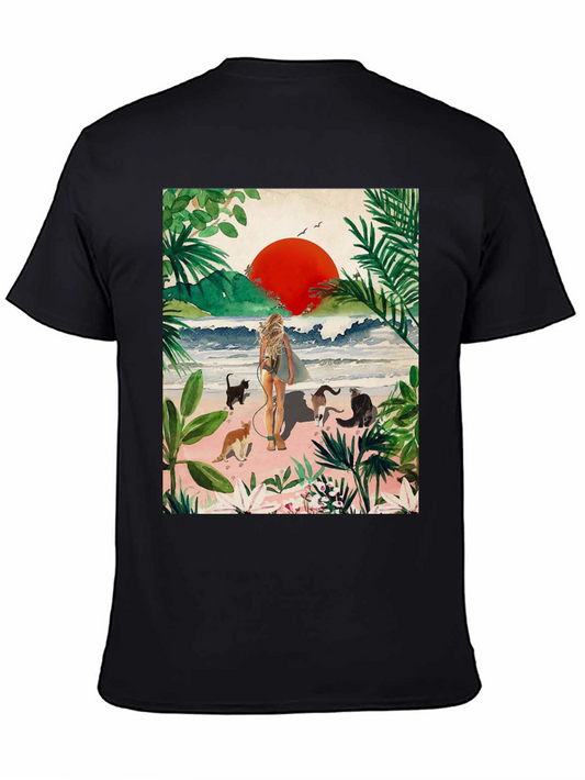 Tropical Cats Beach T-Shirt - Unique Graphic Tee
