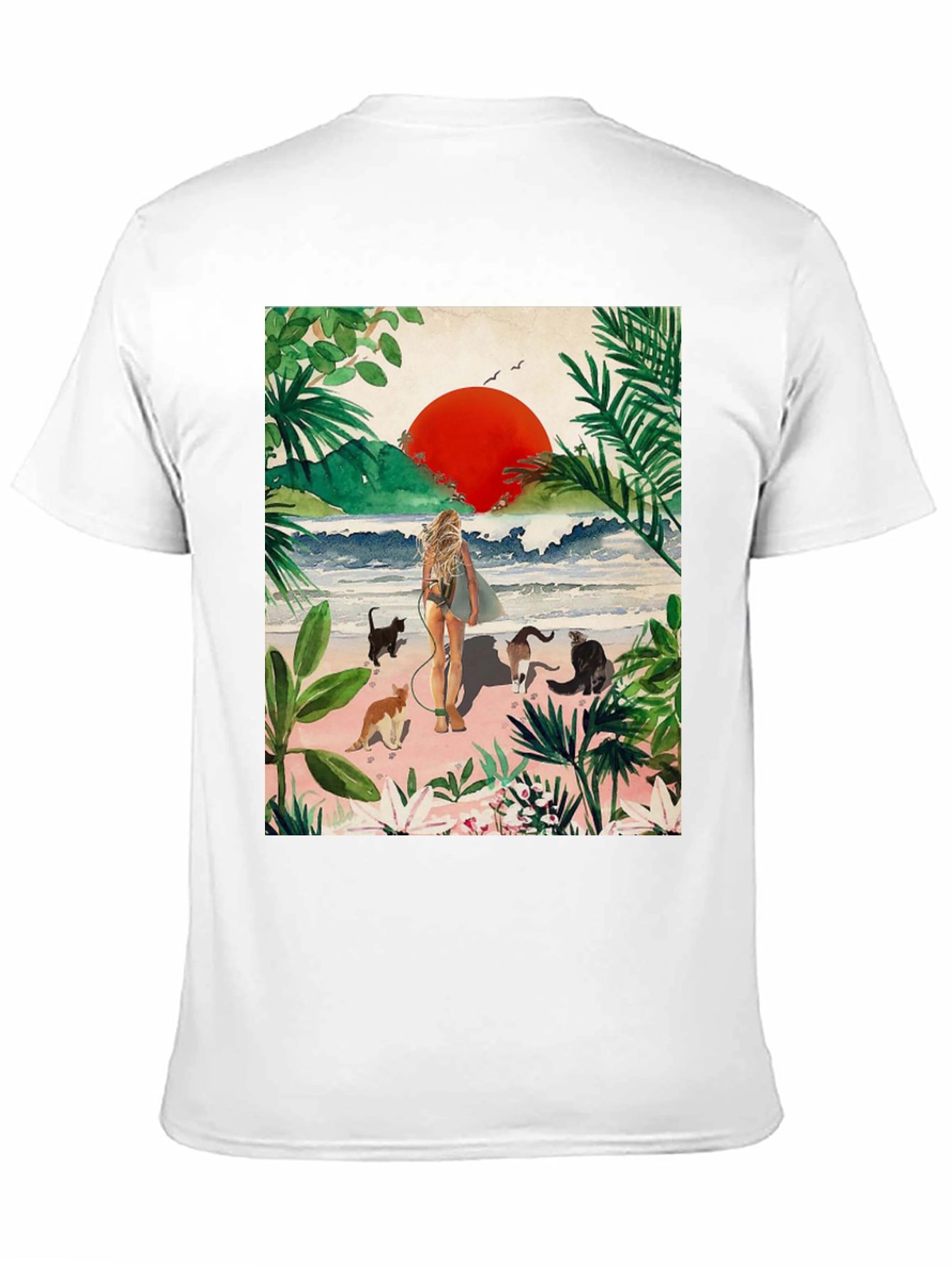 Tropical Cats Beach T-Shirt - Unique Graphic Tee