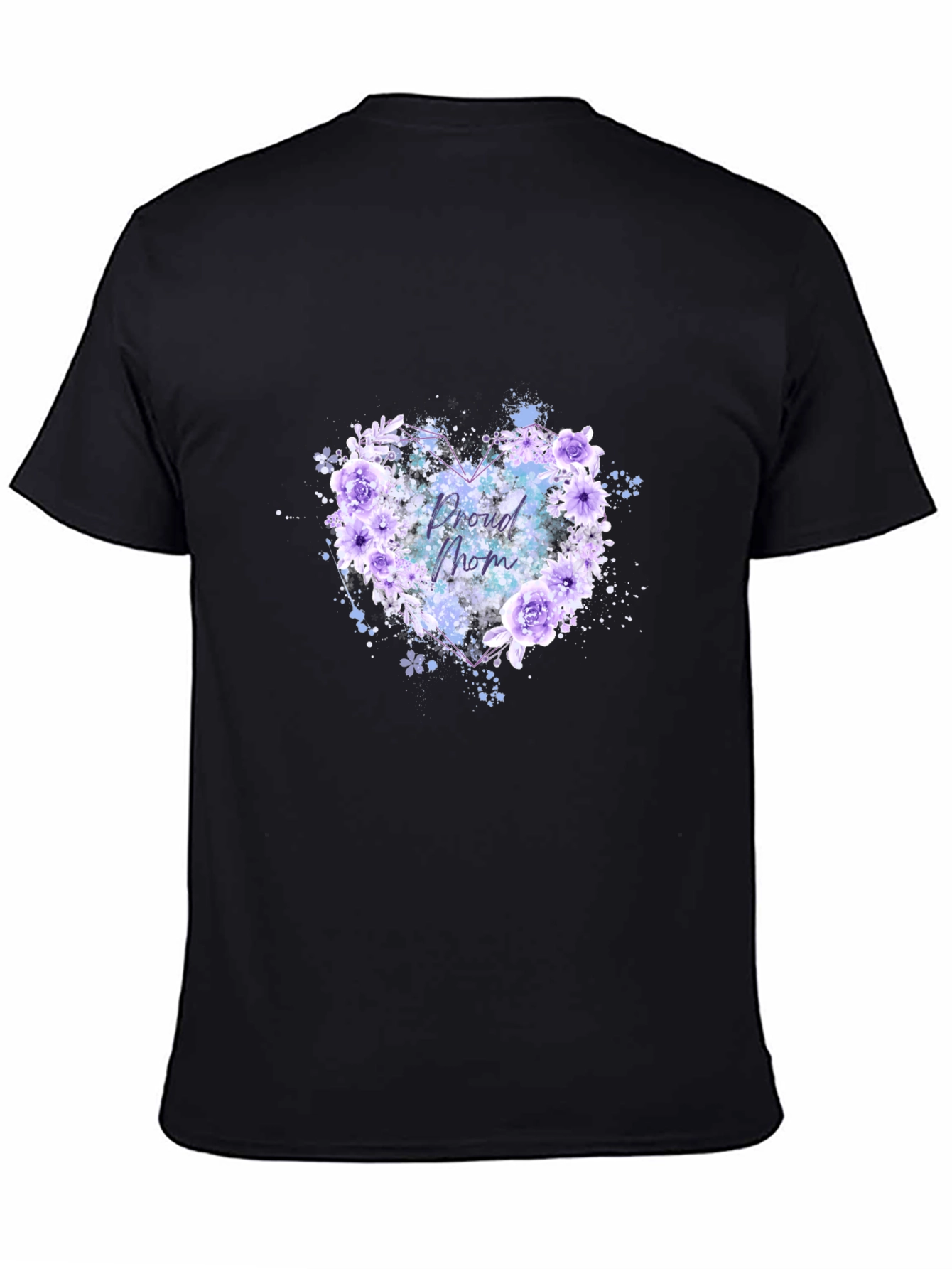 Proud Mom Floral Heart Black T-Shirt