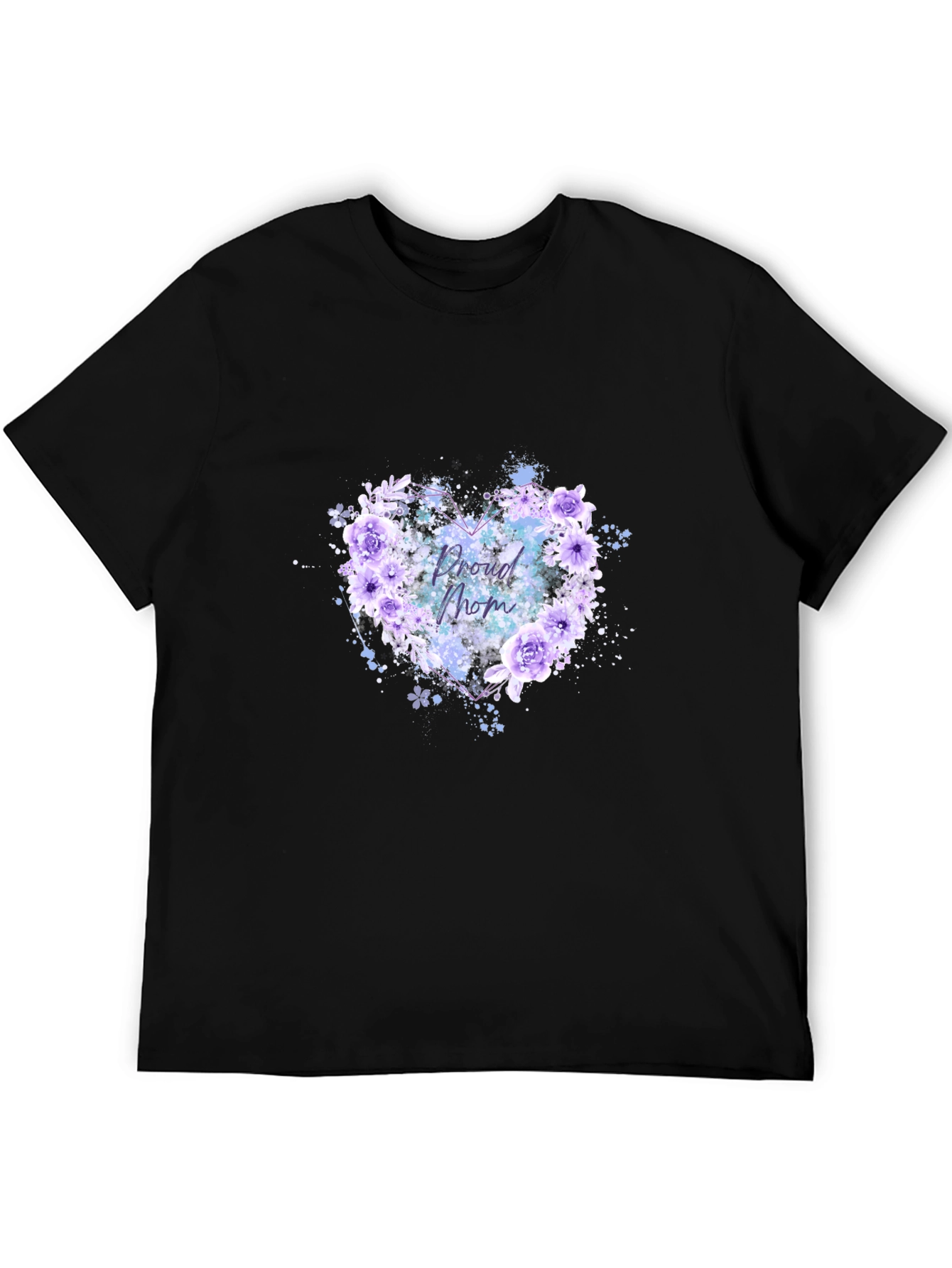 Proud Mom Floral Heart Black T-Shirt