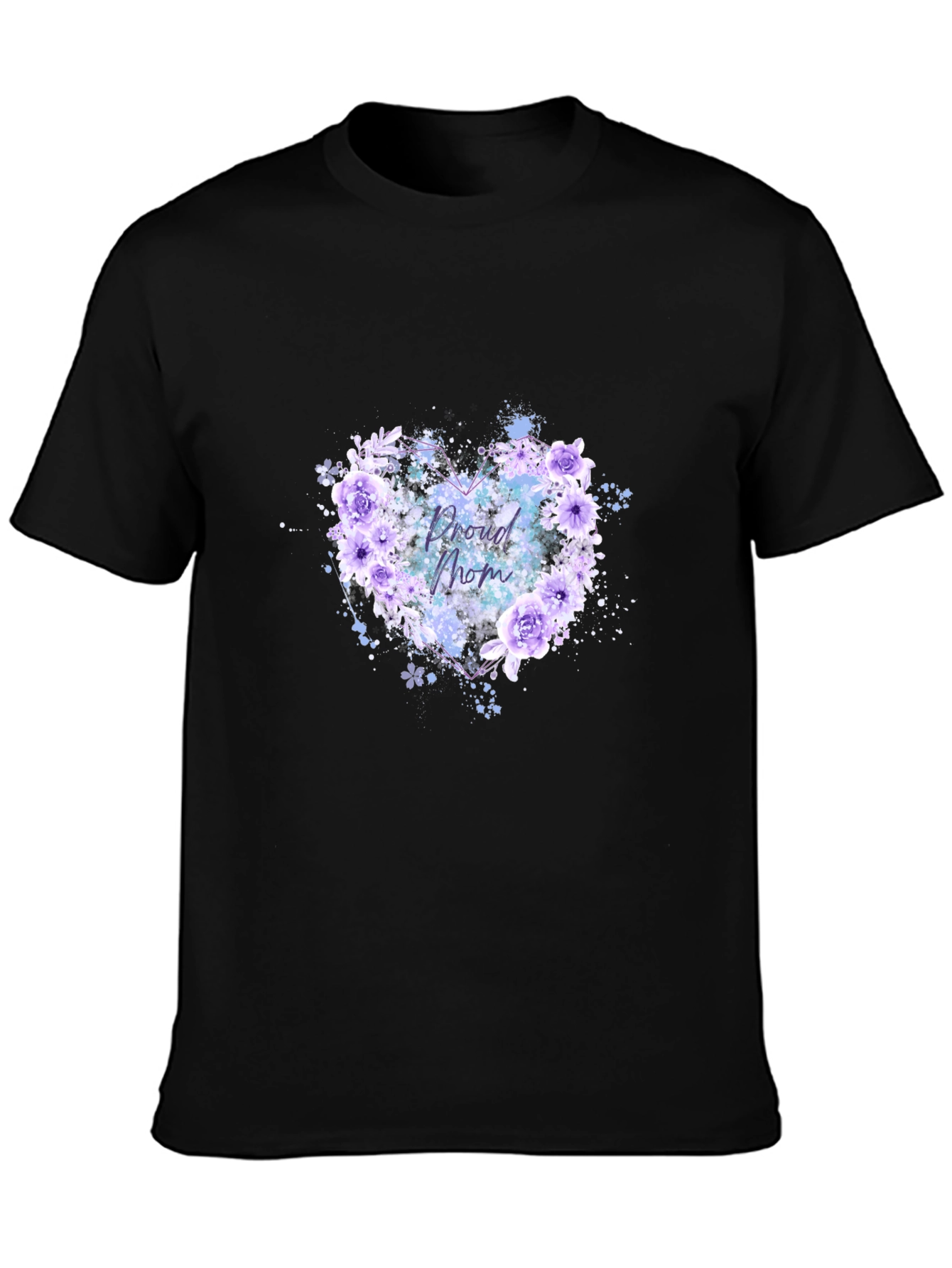 Proud Mom Floral Heart Black T-Shirt