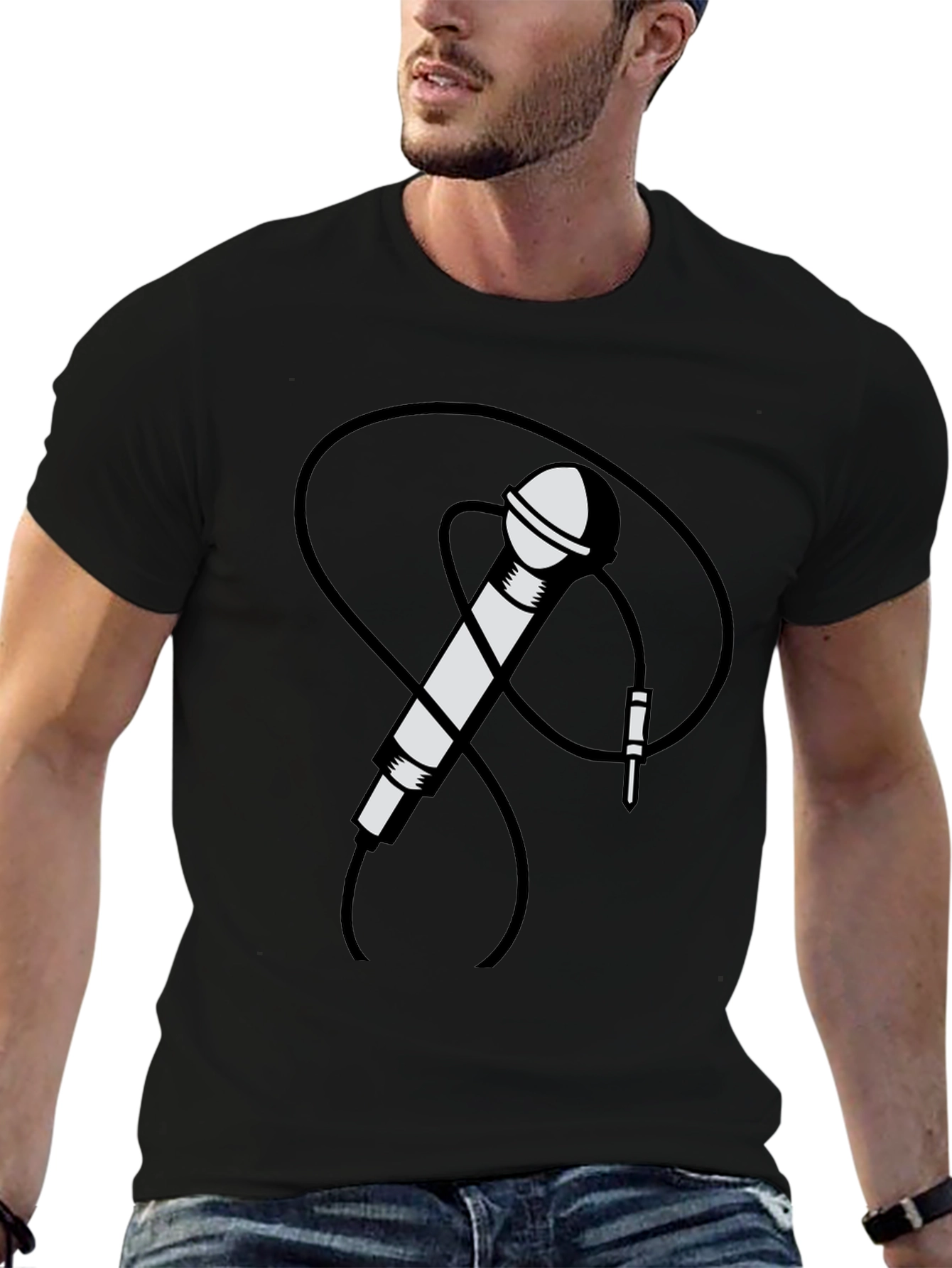 Retro Microphone Graphic Tee - Black