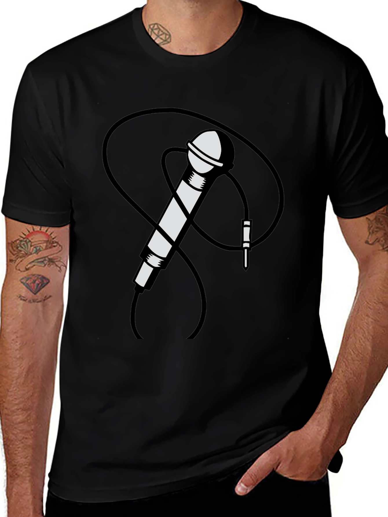 Retro Microphone Graphic Tee - Black