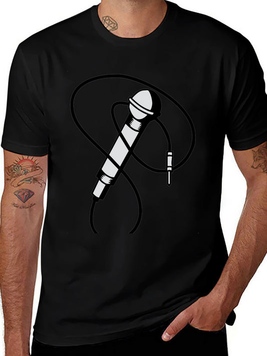Retro Microphone Graphic Tee - Black