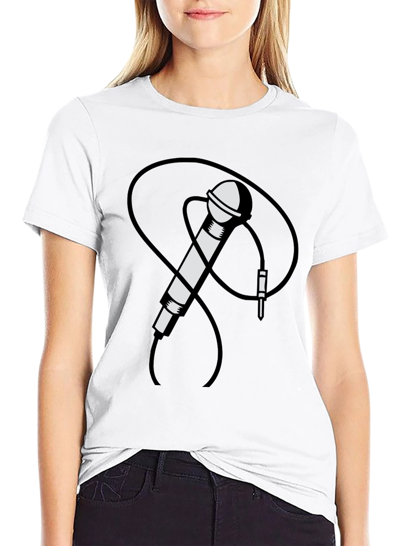 Retro Microphone Graphic Tee - Black