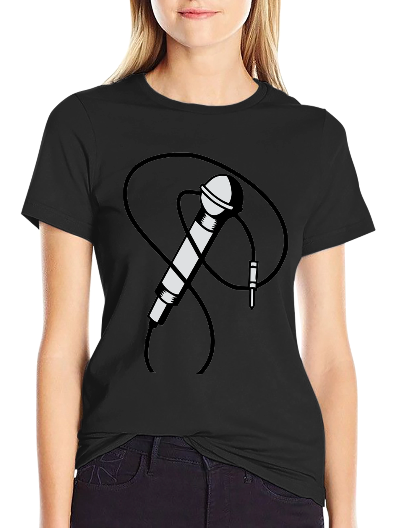 Retro Microphone Graphic Tee - Black