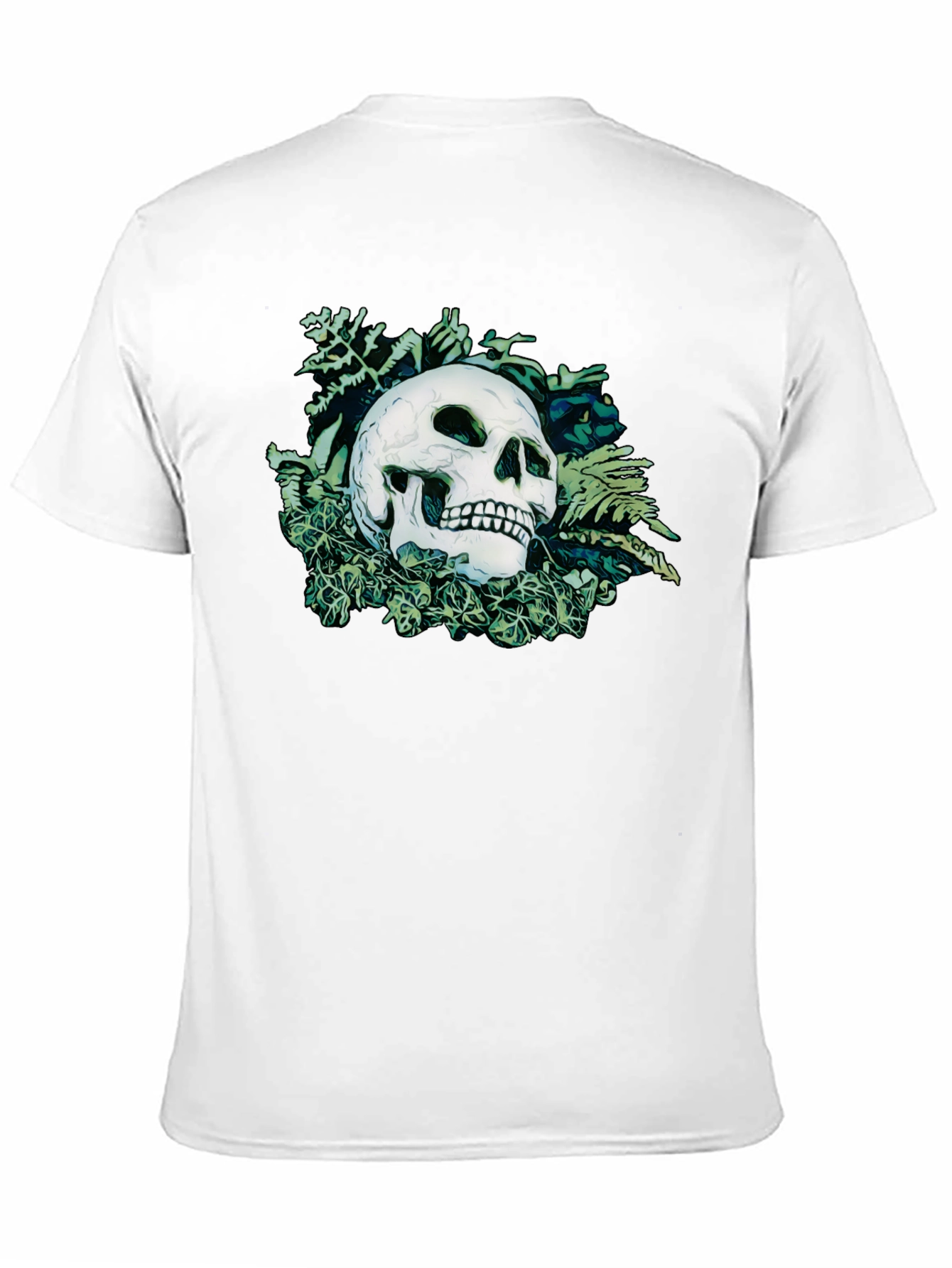 Skull and Botanical Print Black T-Shirt