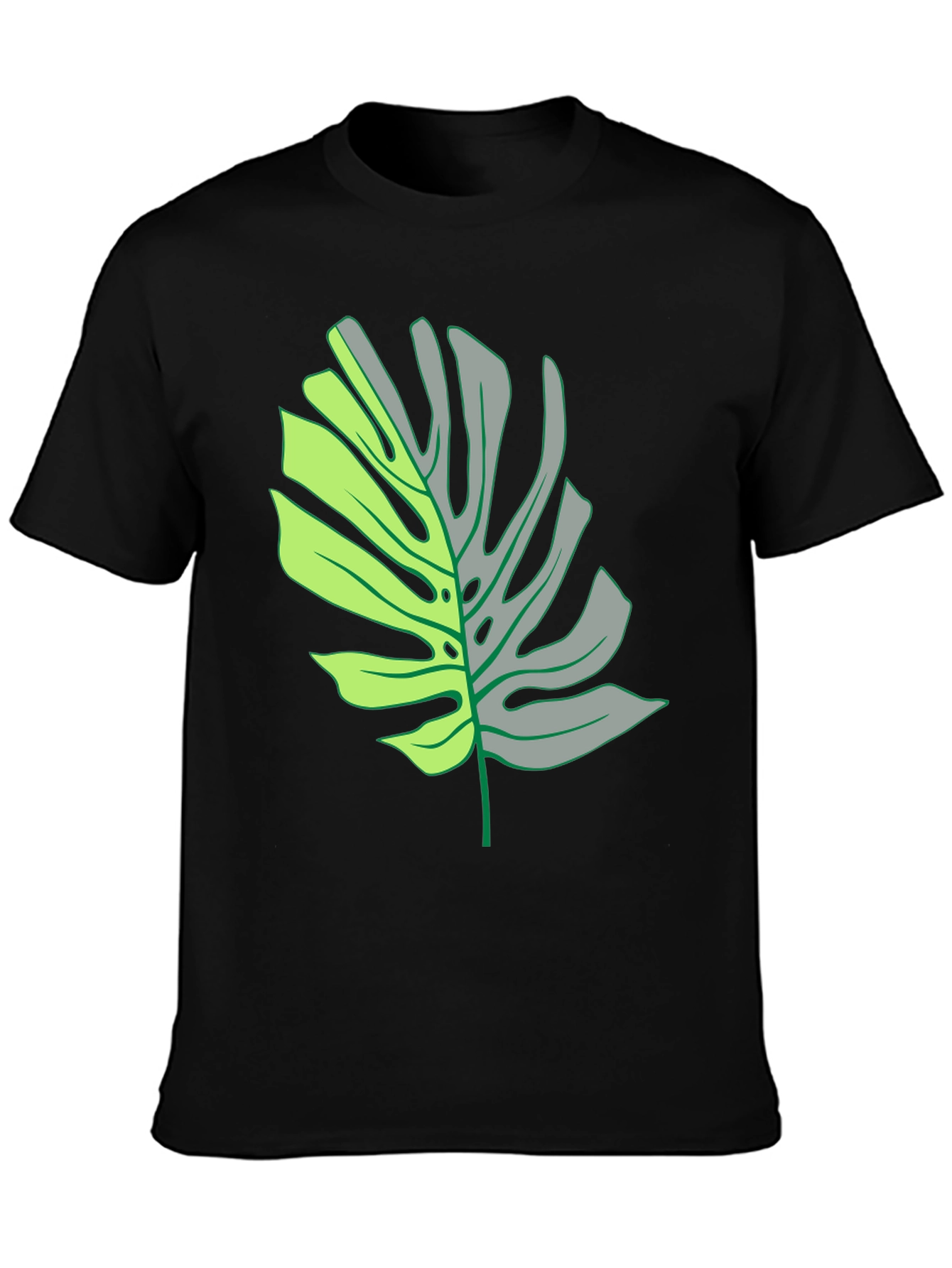 Monstera Leaf Graphic Tee - Black Casual T-Shirt