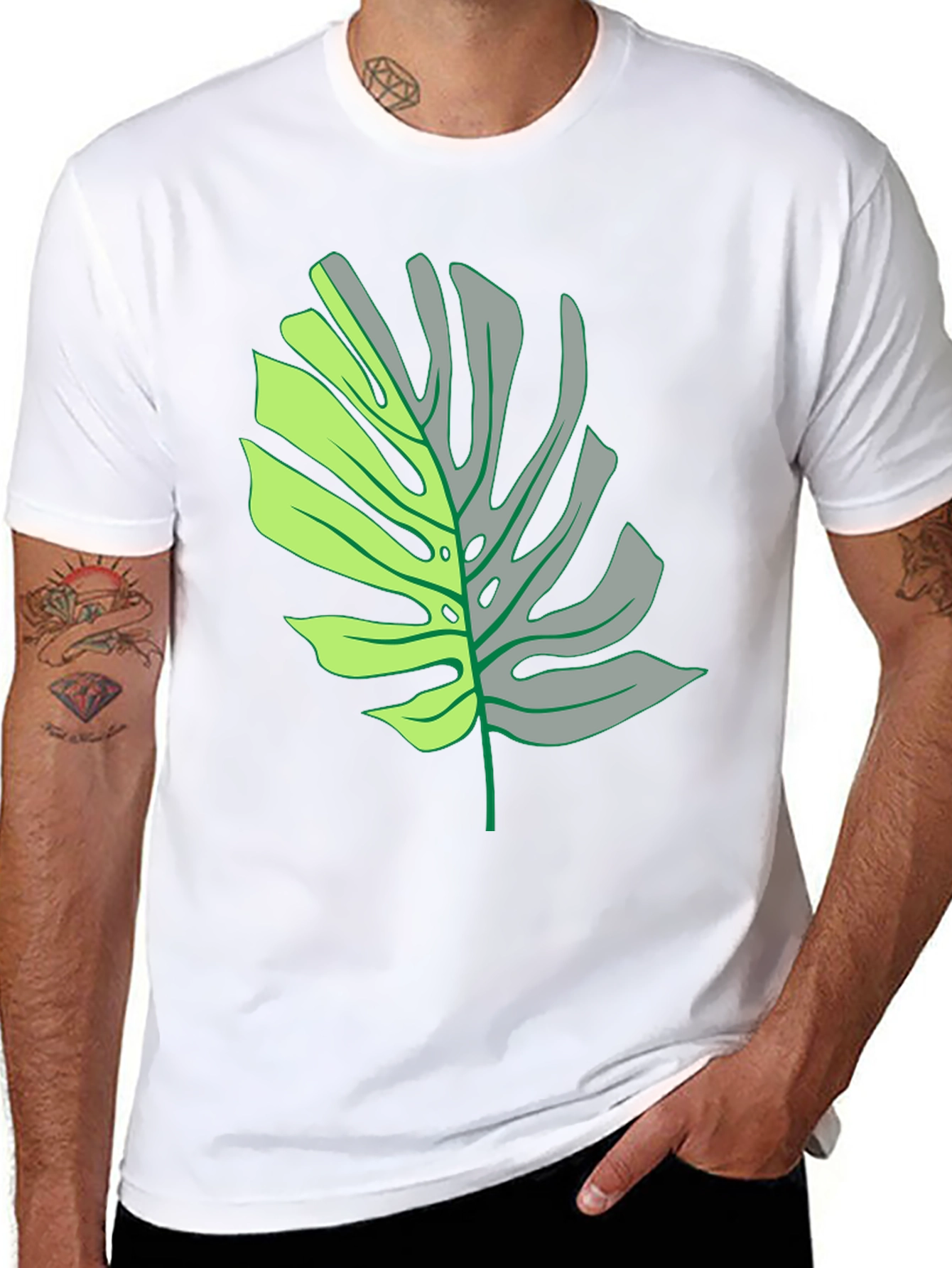 Monstera Leaf Graphic Tee - Black Casual T-Shirt