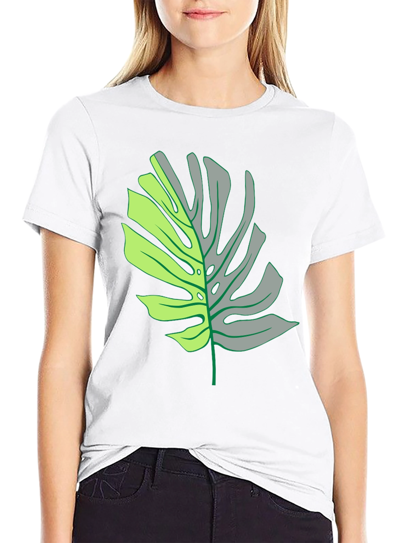Monstera Leaf Graphic Tee - Black Casual T-Shirt