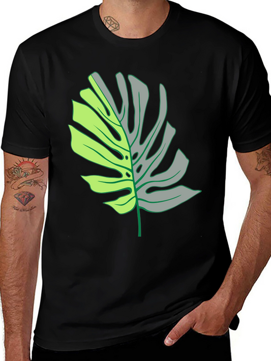Monstera Leaf Graphic Tee - Black Casual T-Shirt