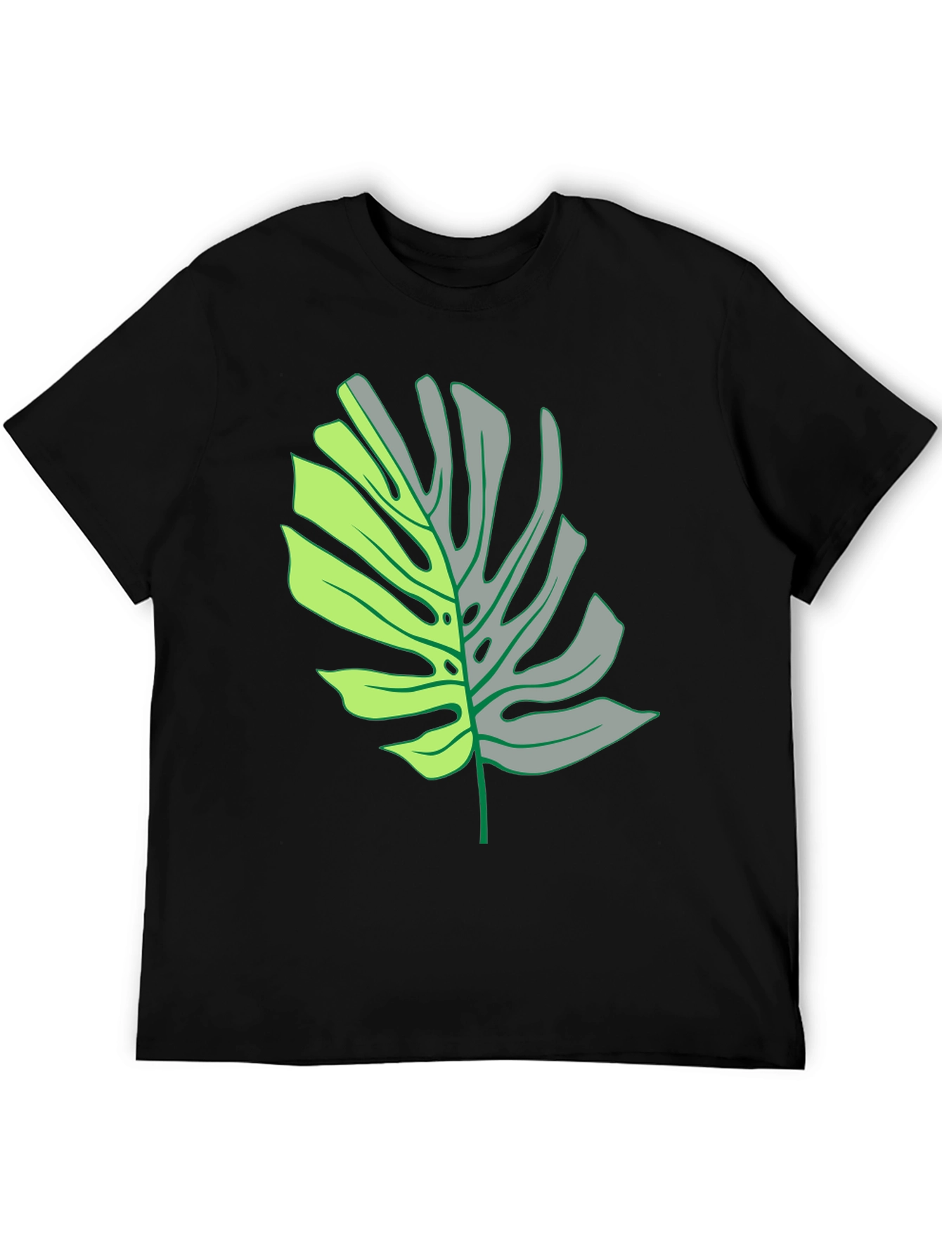 Monstera Leaf Graphic Tee - Black Casual T-Shirt