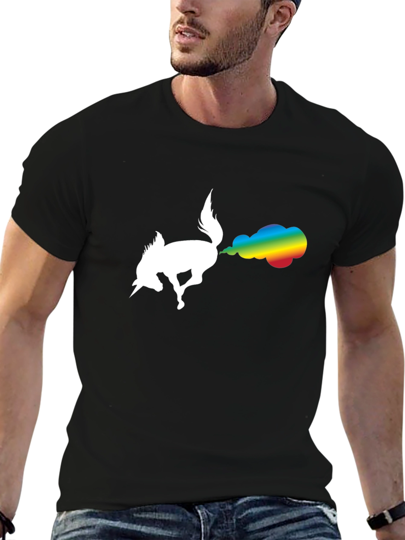 Unicorn Rainbow Fart Black T-Shirt