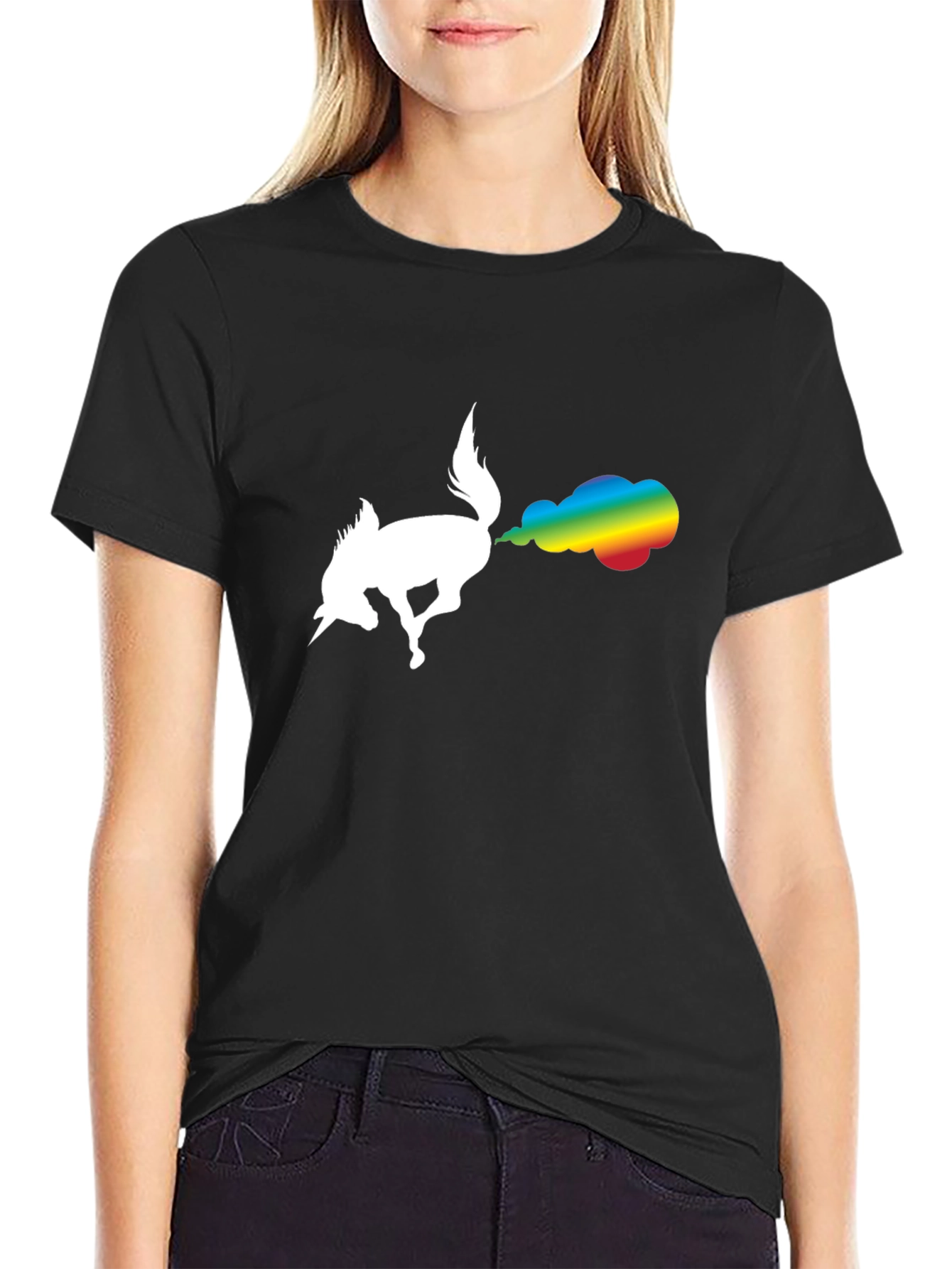 Unicorn Rainbow Fart Black T-Shirt