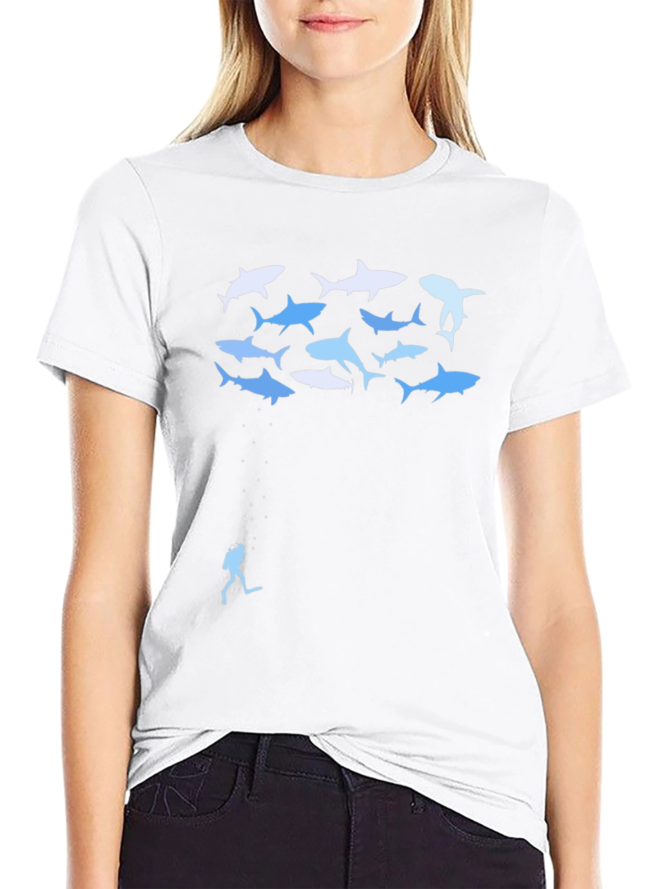 Shark Diver Graphic Tee - Black Cotton T-Shirt