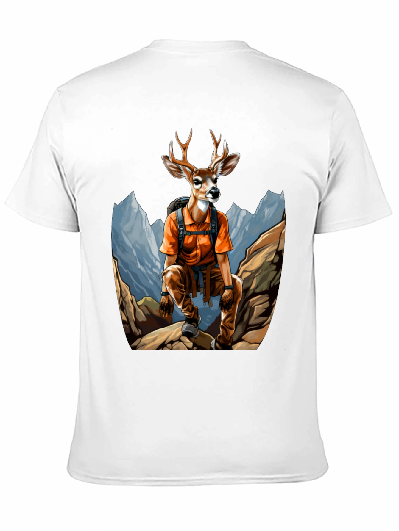 Hiking Deer Graphic T-Shirt - Black Cotton Tee