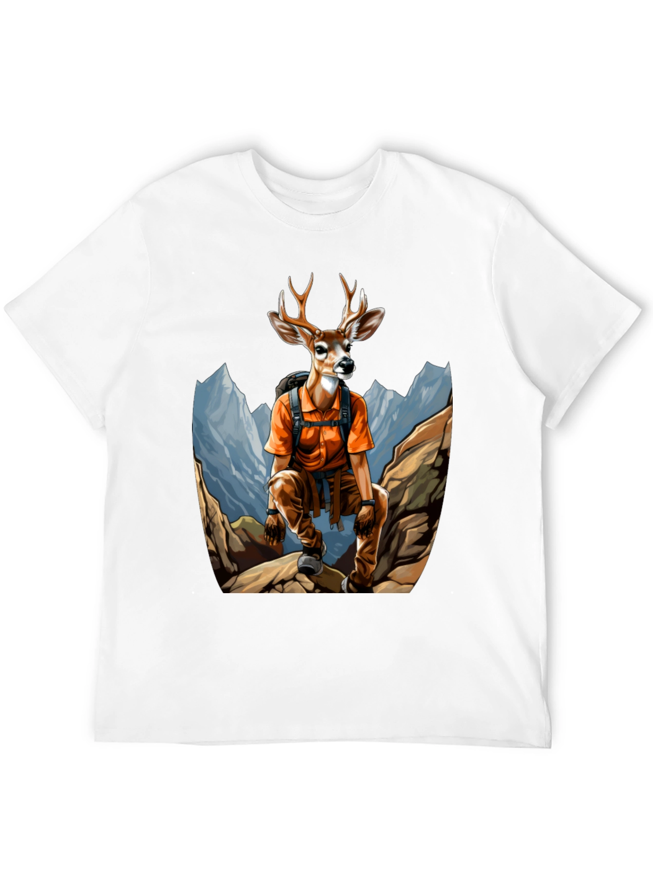 Hiking Deer Graphic T-Shirt - Black Cotton Tee