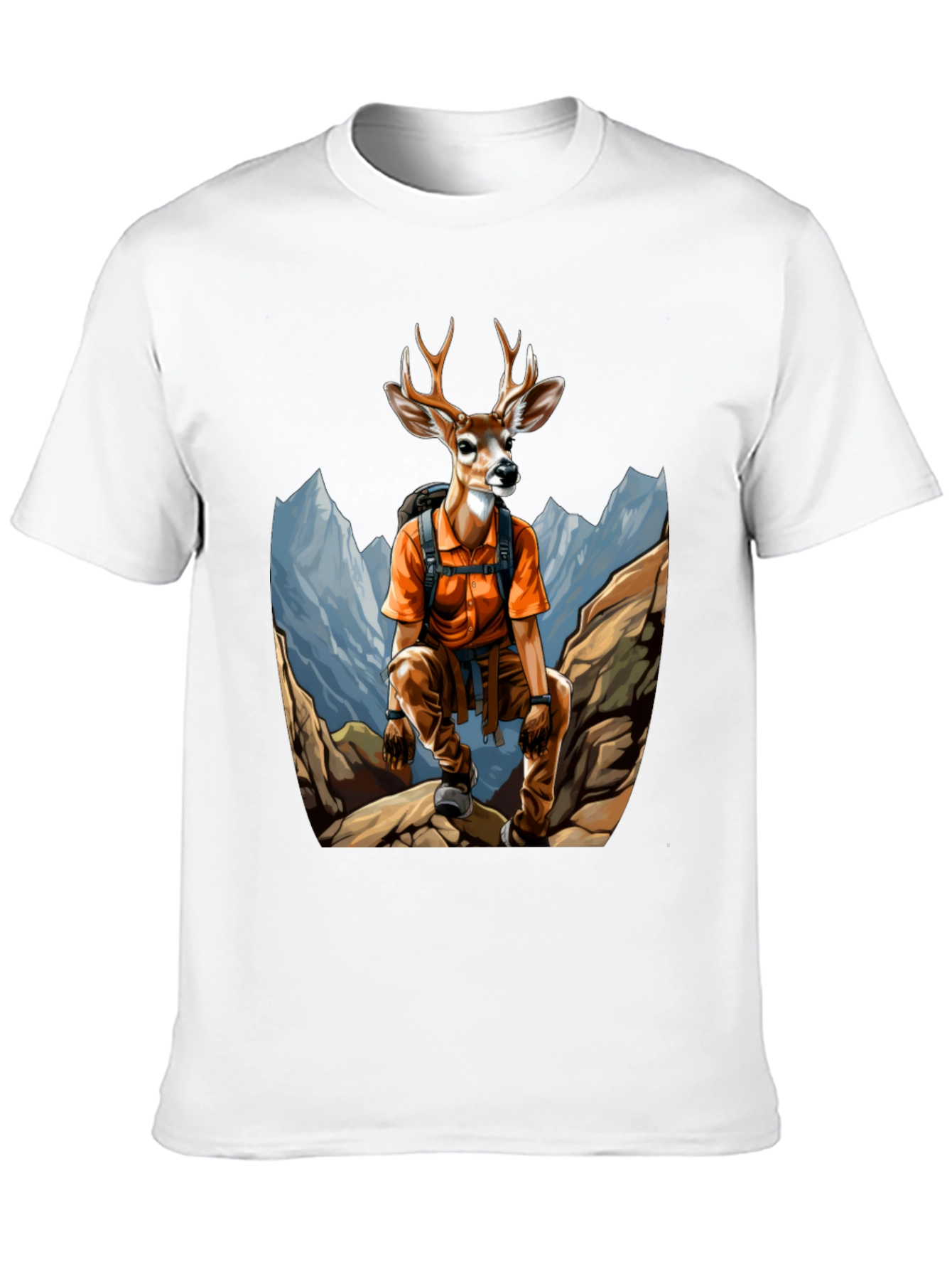Hiking Deer Graphic T-Shirt - Black Cotton Tee