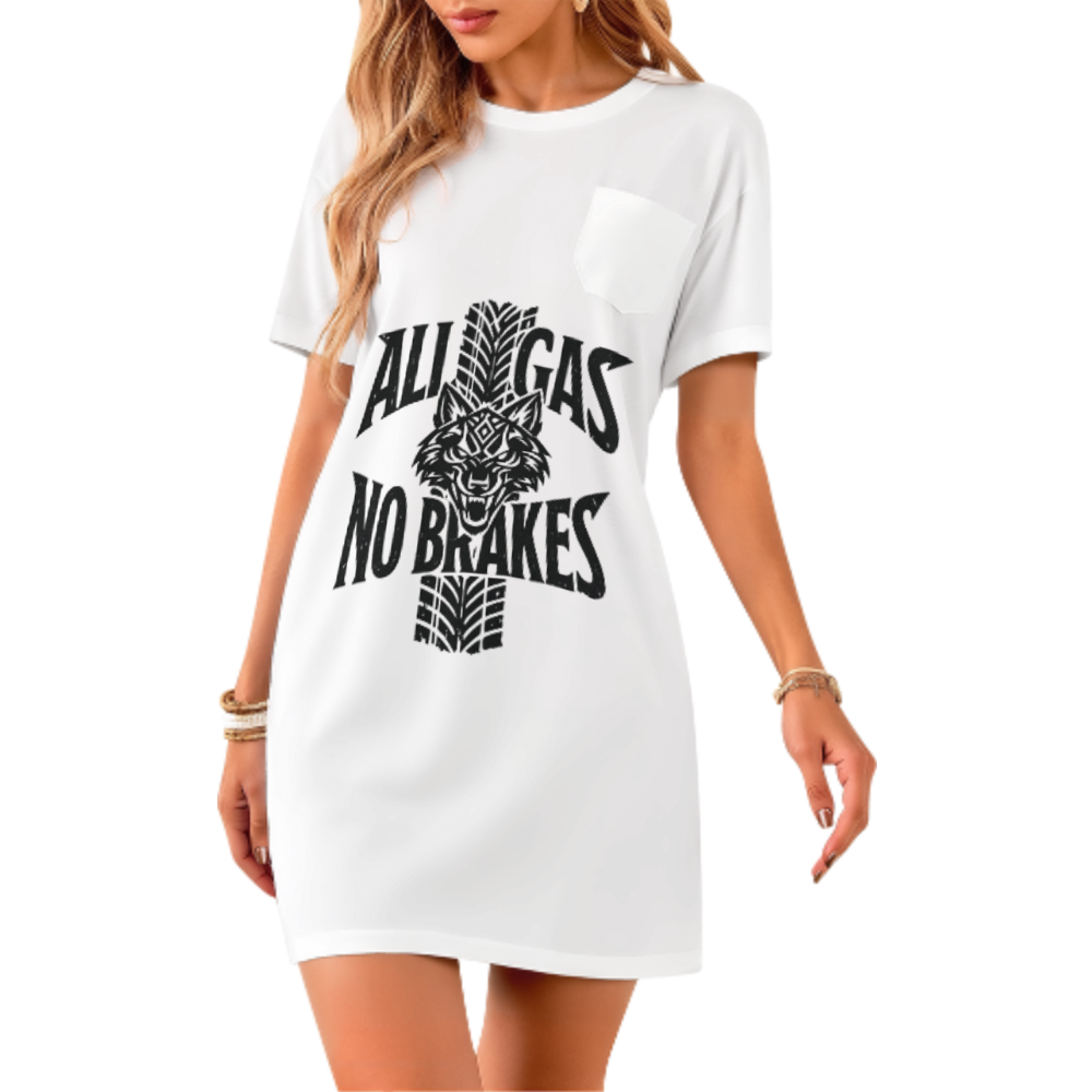 All Gas No Brakes Wolf Graphic T-Shirt Dress – Bold Off-Road Adventure Style(z1024)