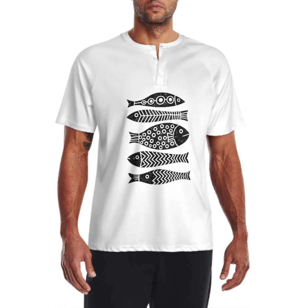Tribal Fish Art Fishing T-Shirt | Rustic Coastal Angler Graphic Tee(z1011)
