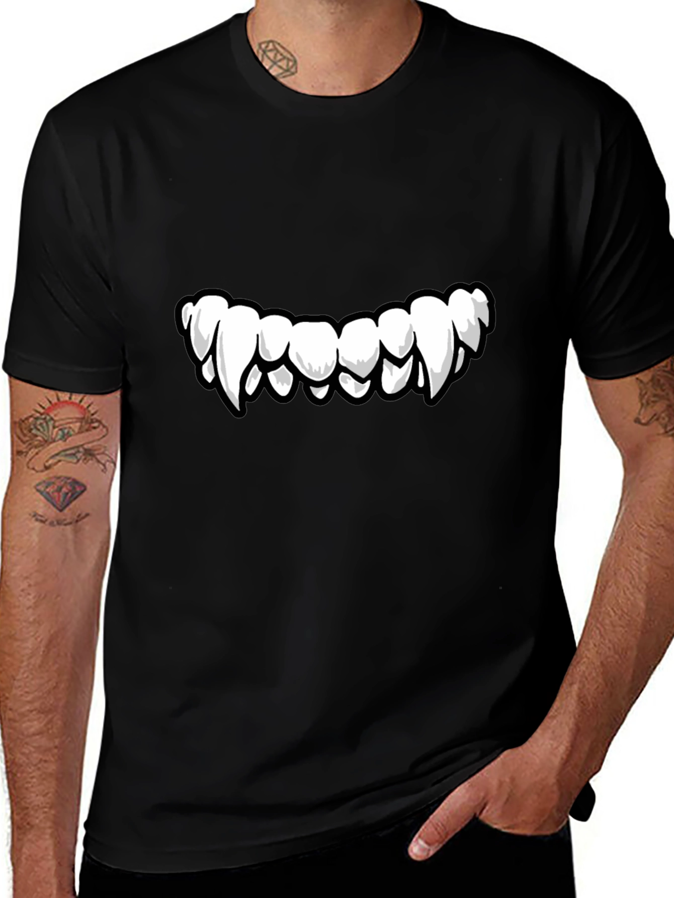 Monster Teeth Graphic Print Black T-Shirt