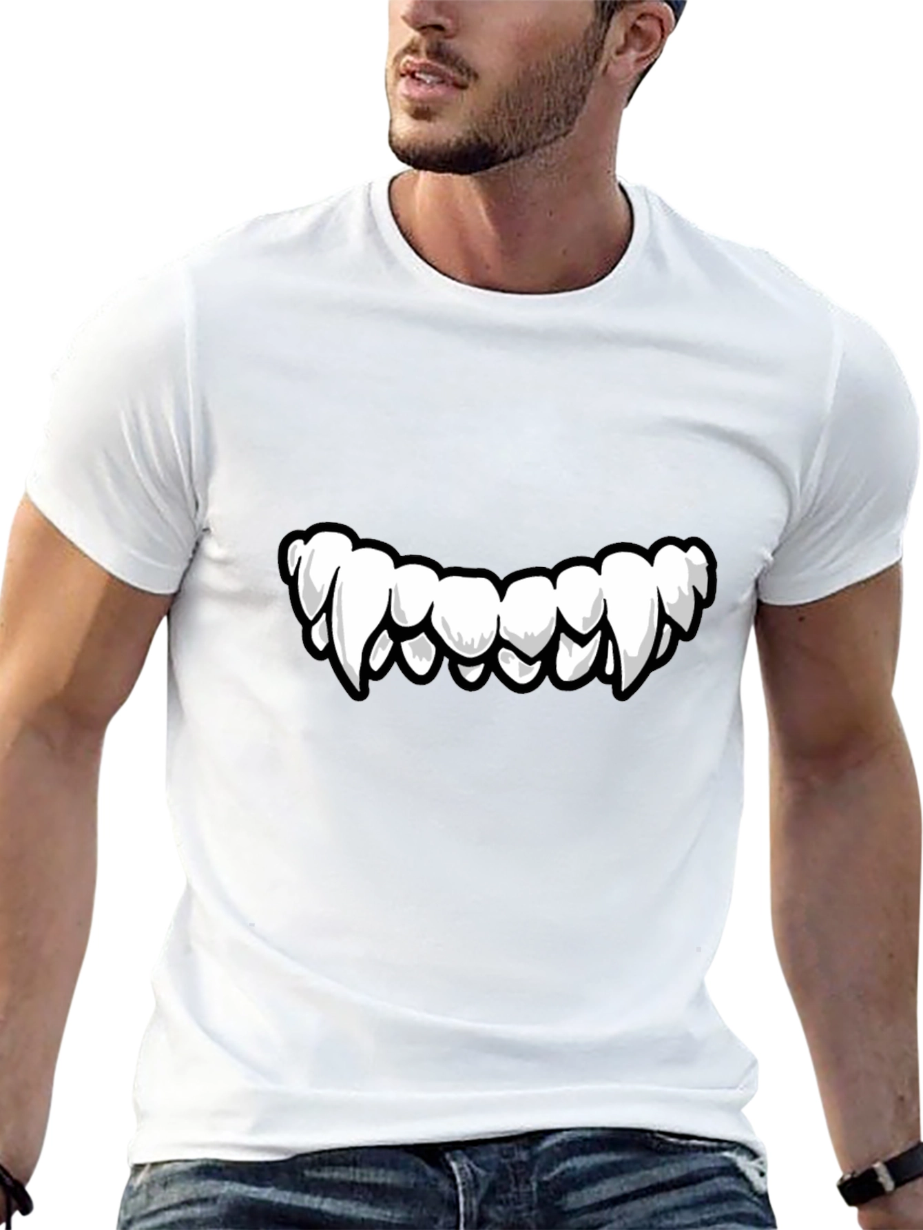 Monster Teeth Graphic Print Black T-Shirt